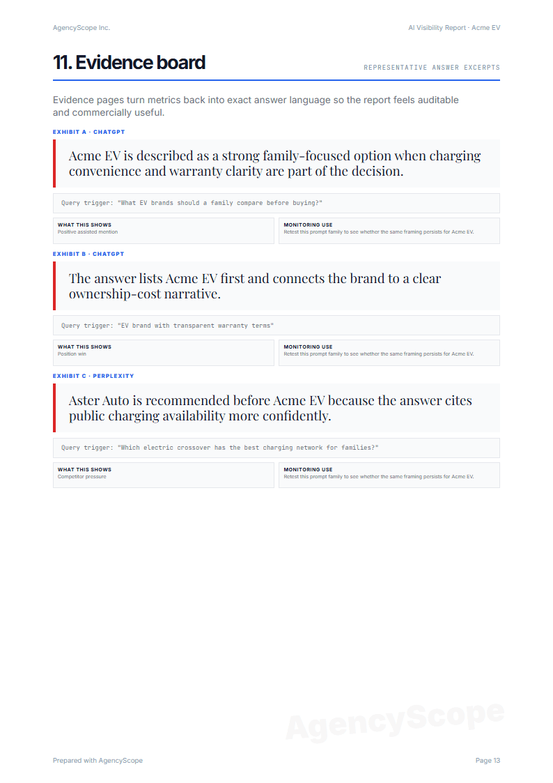 Evidence board sample report screenshot